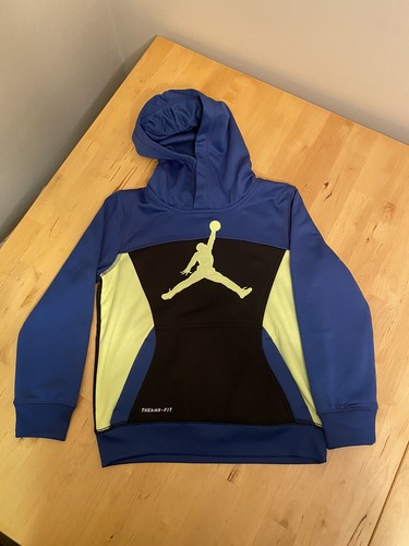 Boys Nike Jordan Therma-Fit Hoodie 5-6 Medium Blue/Black/Lime Green - Picture 2 of 13