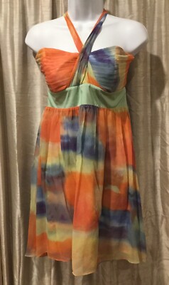 MARCIANO silk multi color watercolor Summer Cross Cross Silk dress | eBay MARCIANO silk multi color watercolor Summer Cross Cross Silk dress | eBay