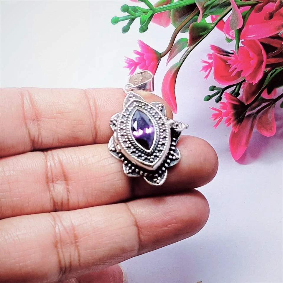Amethyst Gemstone Handmade Poison Pendant.925 Sterling Silver Amethyst pendant - Image 2 of 4