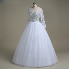 Luxury Wedding Dresses Long Sleeves Pearls Crystal A Line Bridal Gowns Plus Size