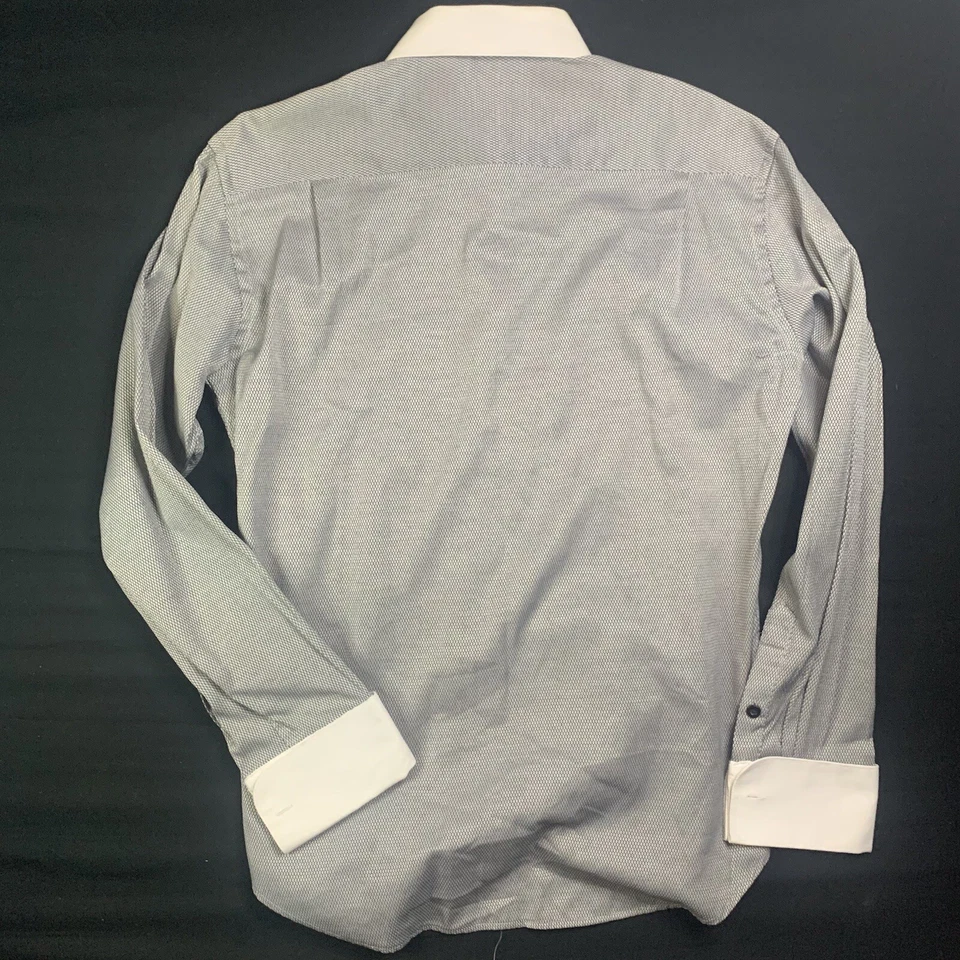 Мужская рубашка C. Allen New York с длинным рукавом на пуговицах спереди черно-белая с геометрическим узором - Изображение 2 из 4