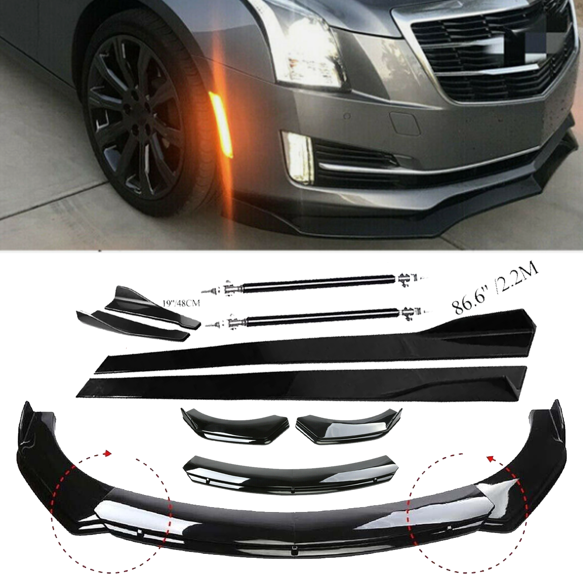 Cadillac ATS CTS Front Bumper Lip Spoiler Splitter with Side Skirt Body Kit