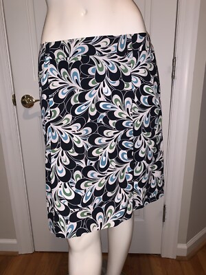 Ann Taylor LOFT Marble Print  Black Cream Teal Green Side Zip 100% Cotton 8
