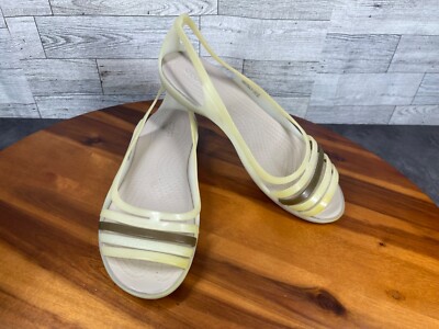 Crocs Sandals Women 8M Isabella Huarache Shoes Beige SlipOn Comfort Flats Straps | eBay UK