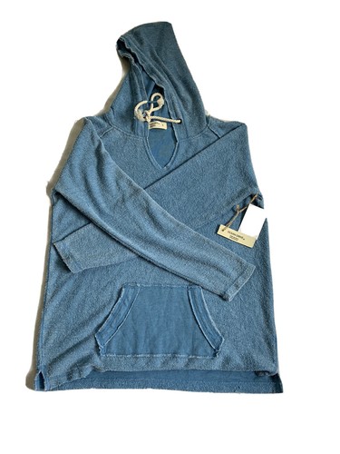 Ocean Drive Women's Size S Hooded Sweatshirt Blue Tie Neck Pockets - 第 2/7 張圖片