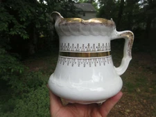   1920-1926 Antique Cresent K China Pitcher Gold Trim 7"