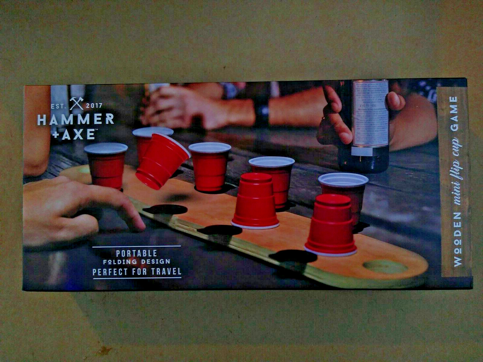 Mini Drink Flip Cup Drinking Game Hammer + Axe Wooden Portable Fold 20