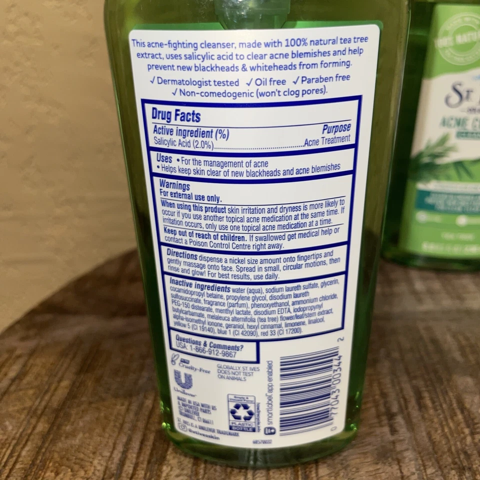 ST. IVES ÁRBOL DE TÉ CONTROL DEL ACNÉ LIMPIADOR DIARIO 8 FL. OZ - JUEGO DE 3 NUEVO Foto 3 de 3