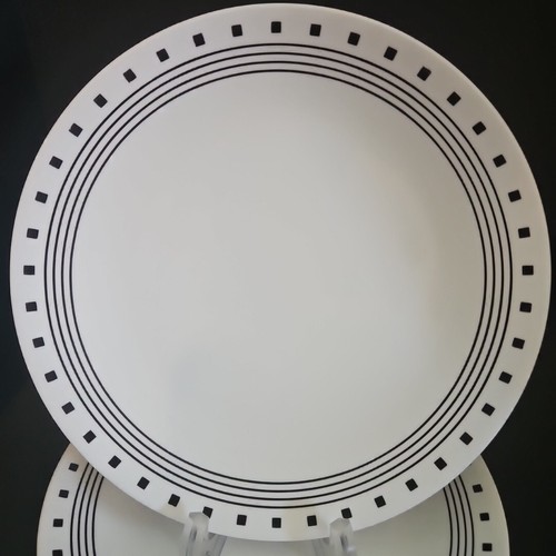 Corelle White City Block Black Square Bands Dinner Plates 10.25" Replacements 1+ - 第 3/5 張圖片