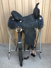 Black Western Leather Barrel Rough Out Horse Saddle Tack Set 10'' to 18''