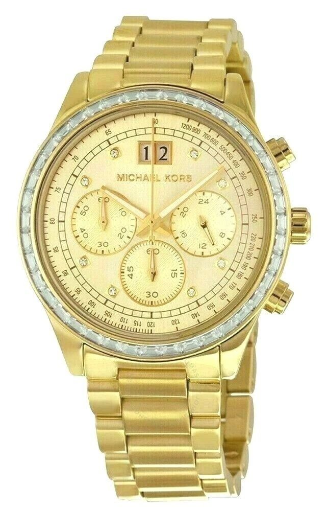 OROLOGIO DA POLSO MICHAEL KORS BRINKLEY TONO ORO CRISTALLO GLITZ CRONOGRAFO MK6187