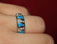 fire opal Cz ring gems silver jewelry Sz 6 6.5 7.25 8 engagement wedding band