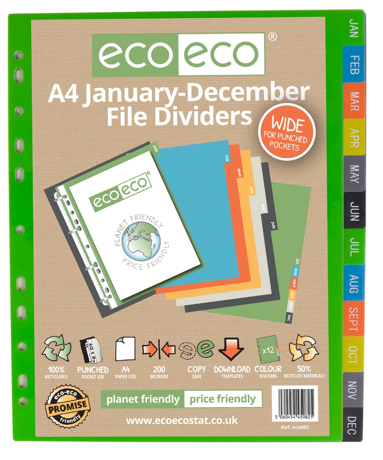 A4 50% Recycled January to December Wide File Dividers