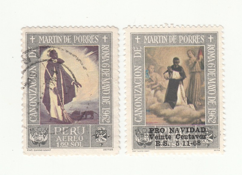 Peru 1965-69, Canonization of St. Martin de Porras. 1962 painting. Used & MNH
