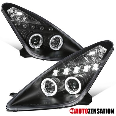 Fit 2000-2005 Toyota Celica Black LED Halo Projector Headlights Left+Right 00-05
