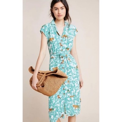 Maeve Anthropologie Catherine  Safari Jungle Tiger Leopard Button Front 10P