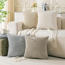 Set of 4 Neutral Decorative Throw Pillow Covers 18x18 Inch Corduroy Pillow