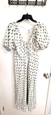 Banana Republic Paisley Midi Dress 4 Linen Blend Puff Sleeve V Neck Boho Chic