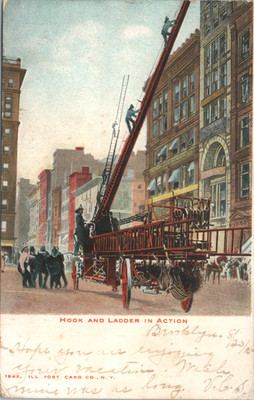 Fire Department Hook And Ladder In Action Vintage 1905 Postcard