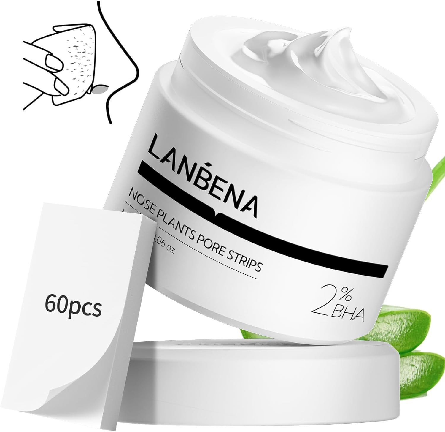 LANBENA Blackhead Mask (30G), 60 Pieces Nose Pore Strips, Note: Cream Goes Dry O