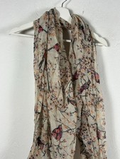 Women's Cream Robin Bird Print Scarf Winter Berry Floral Shawl Wrap Lightweight