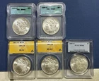 Lot 5 Morgan Silver Dollars MS64 2 ICG 1 PCGS 1885-O, ANACS 1 MS64 1 MS63 1881-S