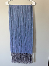 Chiffon Shawl Blue Embroidered Scarf Large Long Fringe