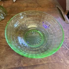 Vintage Uranium Glass Serving Bowl Vaseline Green UV Reactive Depression Glass