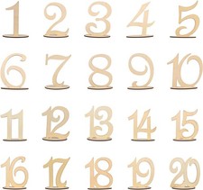 Wedding Table Numbers 1-20, Wooden Reusable Tabletop Signs with Stand for