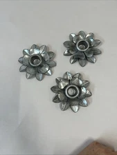 Set Of 3 Vintage Style Galvanized Metal Lotus Flower Candle Holder 