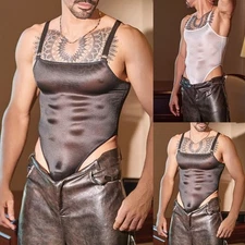 Men's See Through Jumpsuit with Shiny Oil Texture for Special Events