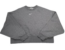 Nike Womens Pullover Oversized Cropped Sweatshirt Heather Gray Center Swoosh S