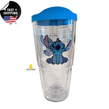 Vaso Tervis Taza Transparente con Diseño de Puntada de Tapa Azul - Taza de Plástico Reutilizable