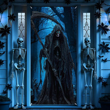Halloween Door Cover Decorations Horror Door Banner Skeleton Door Cover Porch Ba