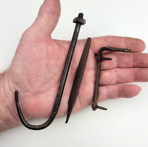 Fur Trade Iron Camp Relics - 3 Pcs, Hook, File, Bracket - Cass Co, MN Artifacts
