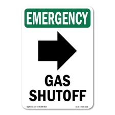Gas Shutoff [Right Arrow] OSHA Emergency Sign Metal Plastic Decal