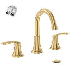 Brushed Gold Widespread 8 Inch 3 Hole Bathroom Faucet 2 Handles Modern Sink Drai