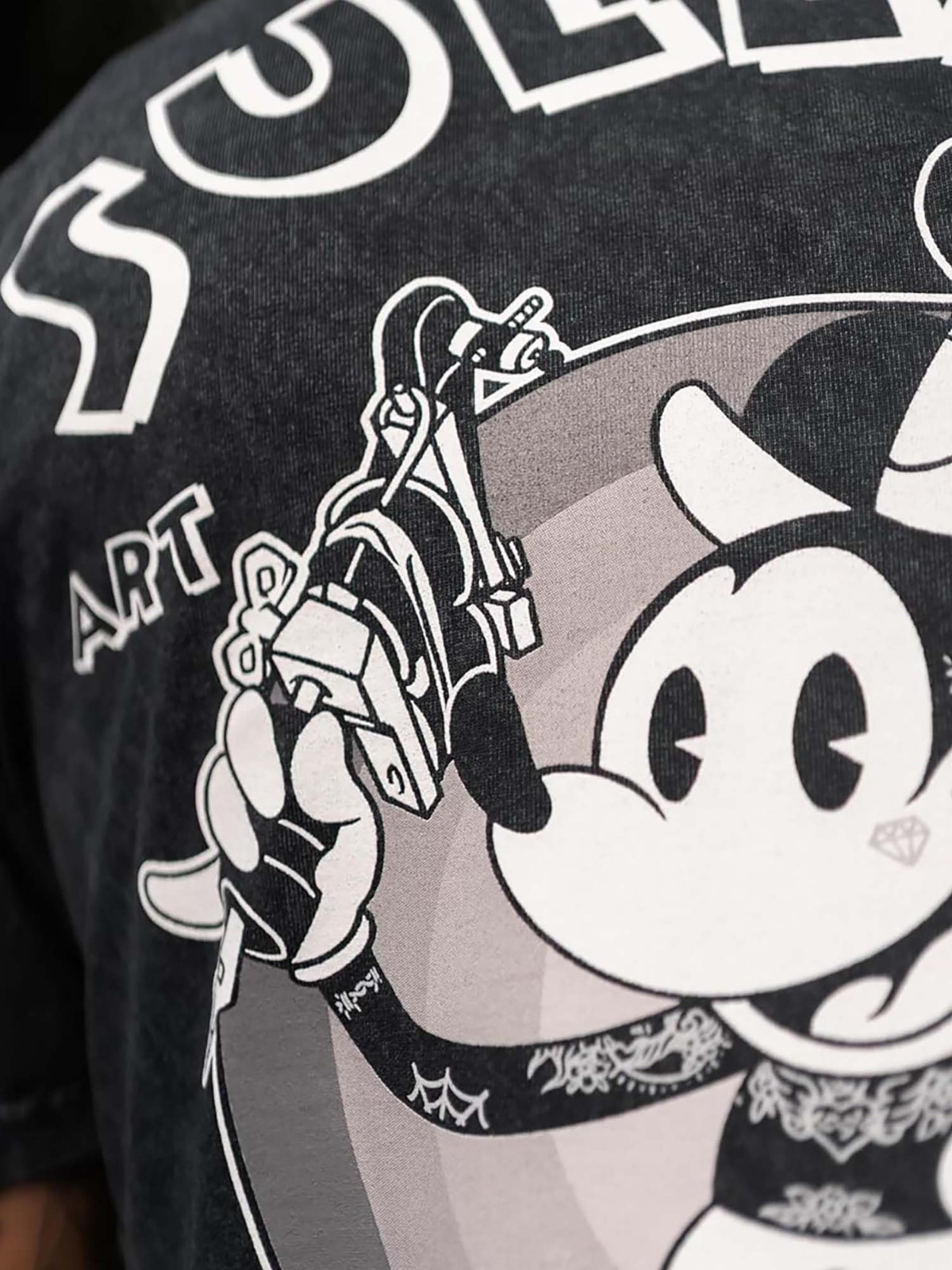 Sullen Men's Steamboat Sullie Black Acid Wash Relaxed Fit Heavyweight T-shirt