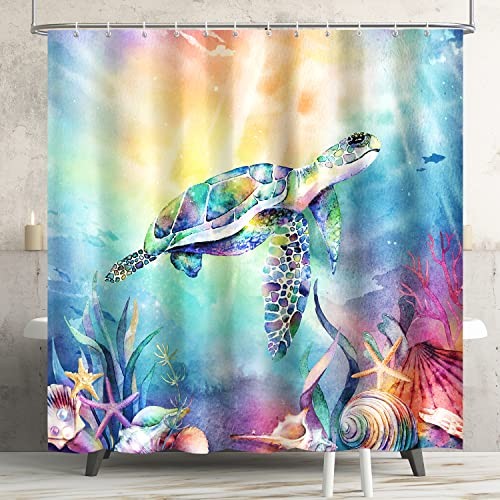 Blue Ocean Shower Curtain Teal Sea Turtle 72"W x 72"L (Pack of 1) Blue Turtle
