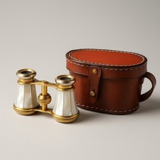 Handmade Vintage Brass Binoculars Mother-of-Pearl Inlay Nautical Spyglass Gift