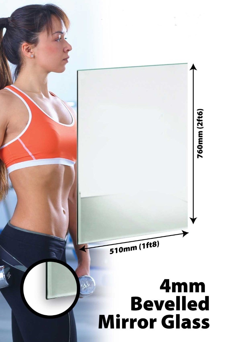 Large Mirror Wall 2Ft6 X 1Ft8 76 X 56cm 4mm Frameless Bevelled Glass Gym Studio
