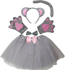 Kids Animal Costume Mouse Tutu Ear Headband Bow Tie Tail and Paws