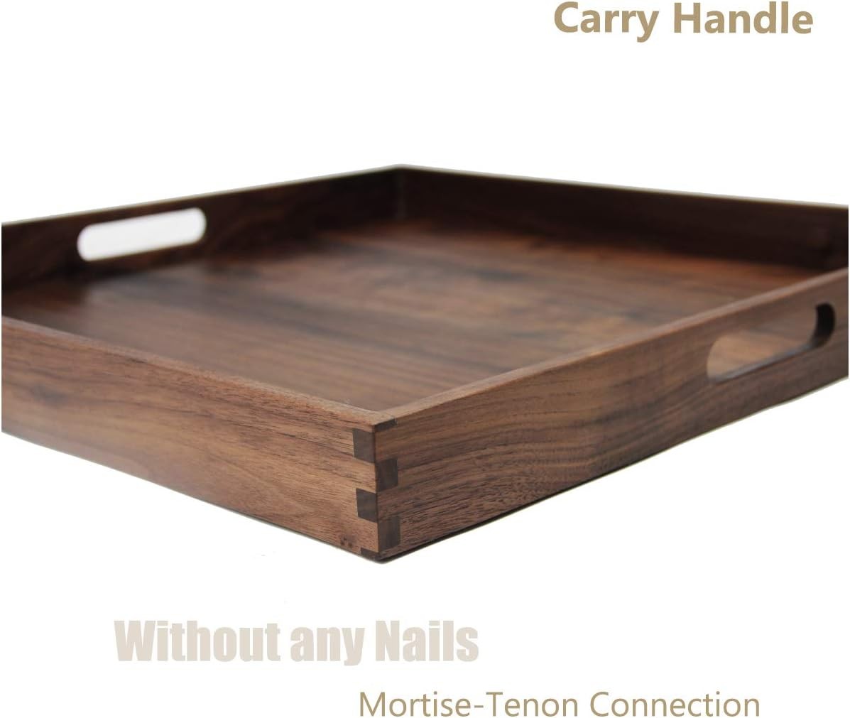 19 x 19 Inches Large Square Black Walnut Wood Ottoman Tray with 