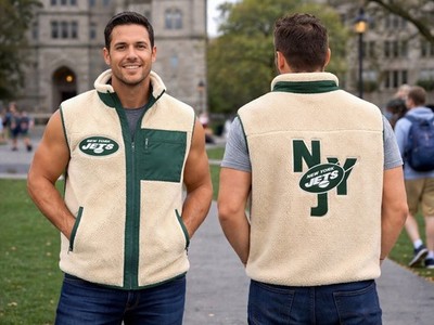 New York Jets Sherpa Vest NFL Primark Full Zip Lined Fleece Men Size M Preowned