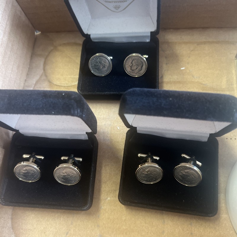 3 NEW Pair Of Liberty One Dime Tie Pin Cufflinks Fashionable Stylish Nice