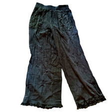 Blue Umgee Lightweight Wide Leg Lace Hem Cotton Pants Size Medium