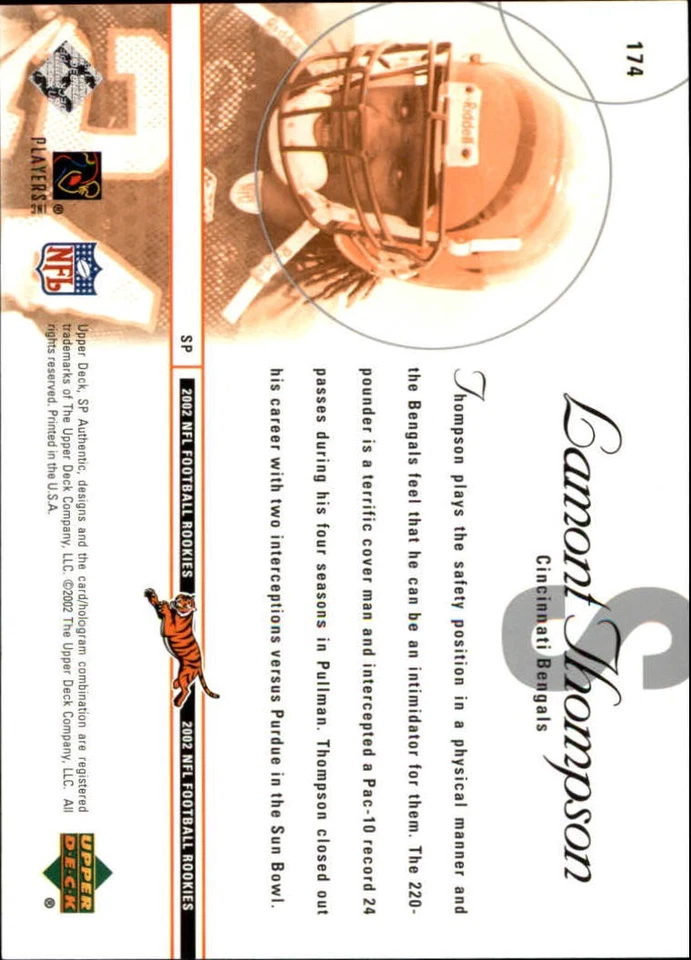 2002 SP Authentic #174 Lamont Thompson RC /1150 - FB - Image 2 of 2