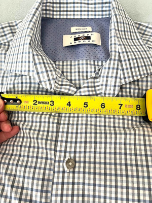 Joseph Abboud Regular Fit Non Iron Dress Shirt Men Large L Plaid Blue Gray