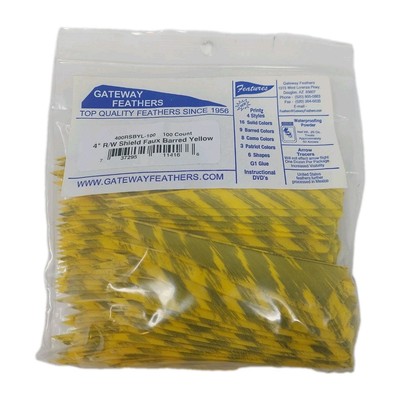 100 Pack Gateway Feathers 4'' Right Wing: Shield Faux Barred Yellow 400RSBYL-100