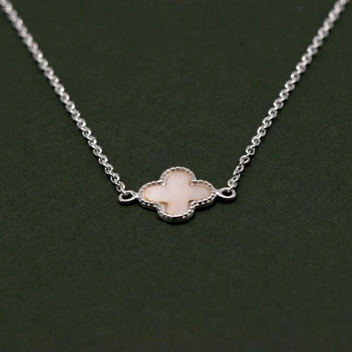 Genuine 925 Sterling Silver Four Leaf Clover Motif Necklace On 17” - 18”